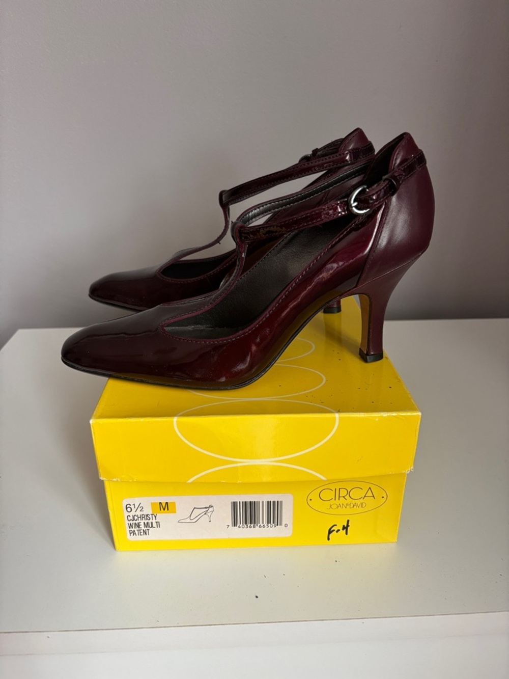 Circa Joandmid Burgundy Patent T-Strap Pumps